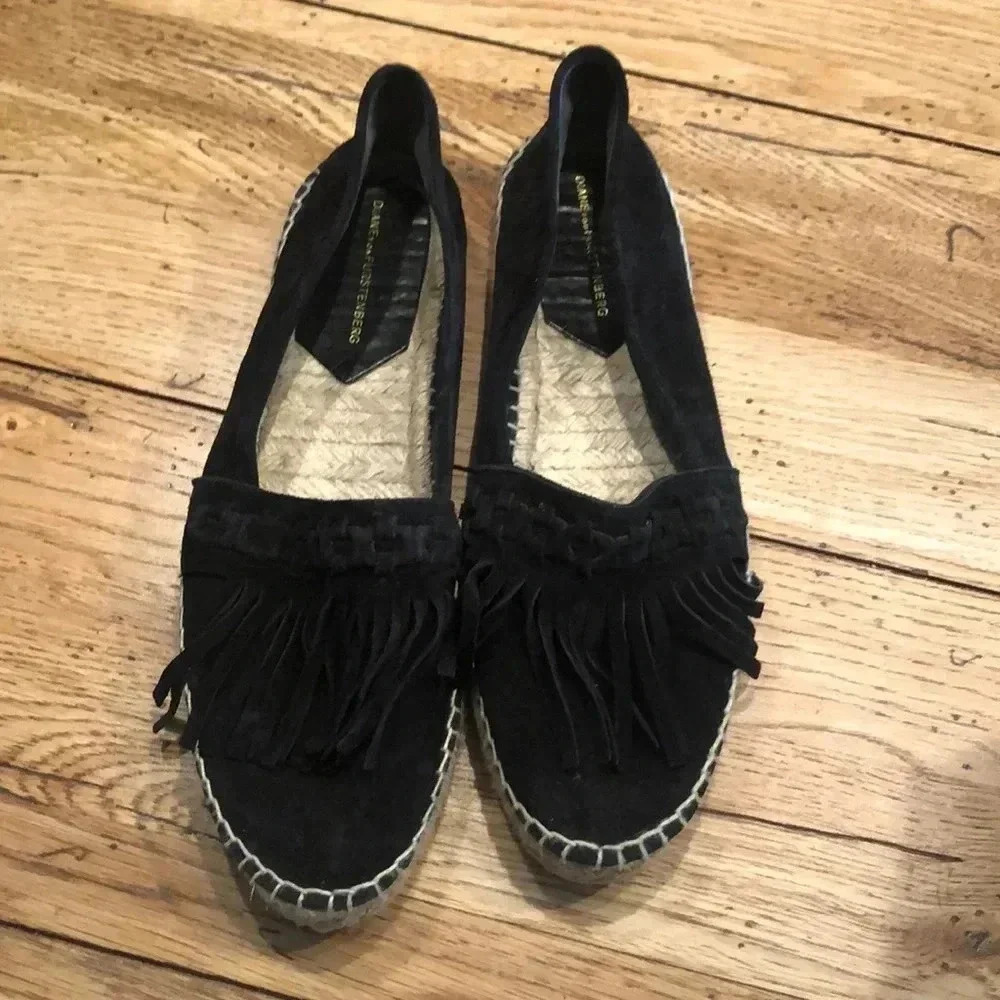 Diane Von Furstenberg Black Suede Moccasins size 10